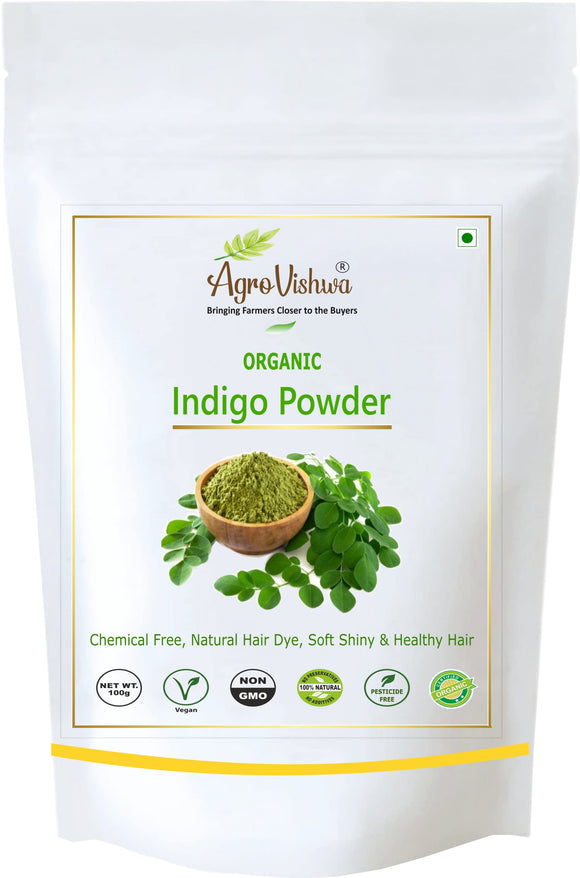 Agrovishwa 100% Organic Indigo Powder chemical free, ammonia free| Hair Color for hair | Whole Plant Used-100gm