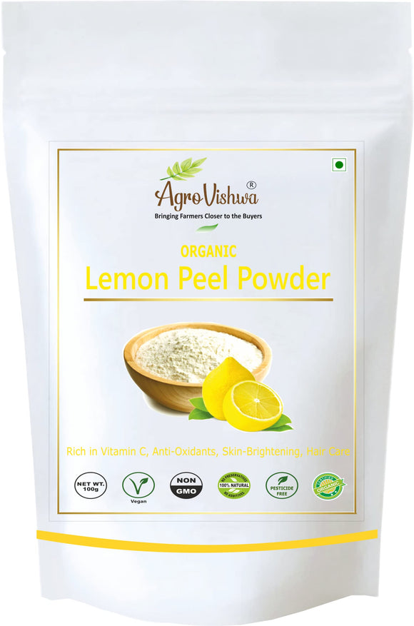 Agrovishwa 100% Organic Lemon Peel Powder FACE BRIGHTENING MASK Pack Pore Cleansing Anti Blemish Acne AGEING Glowing Skin Care 100g pack