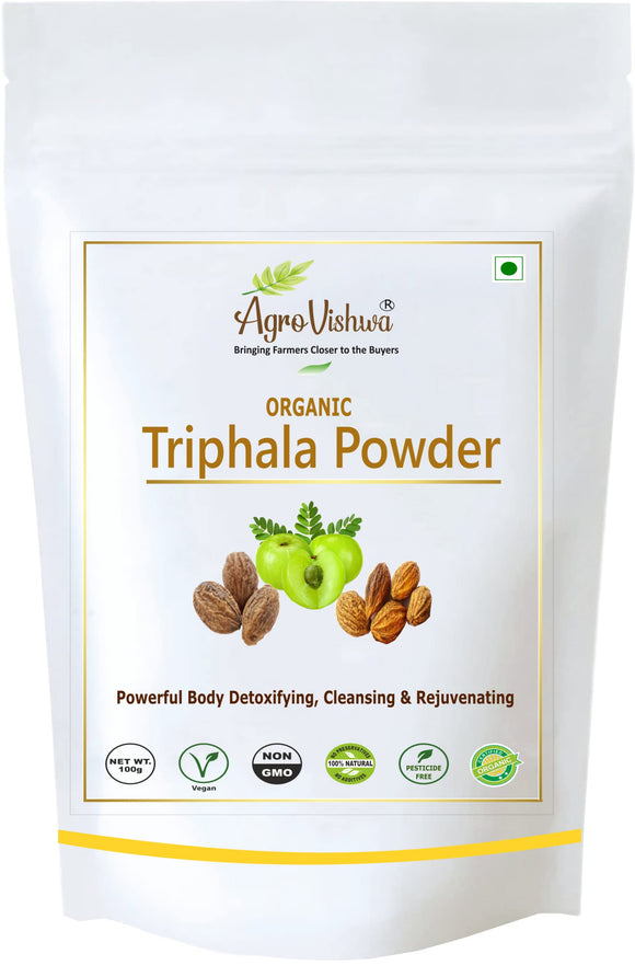 Agrovishwa Organic Triphala Powder |Pure Premium Quality | Detoxifying, Cleansing & Rejuvenation | – 100 gms Resealable Pouch