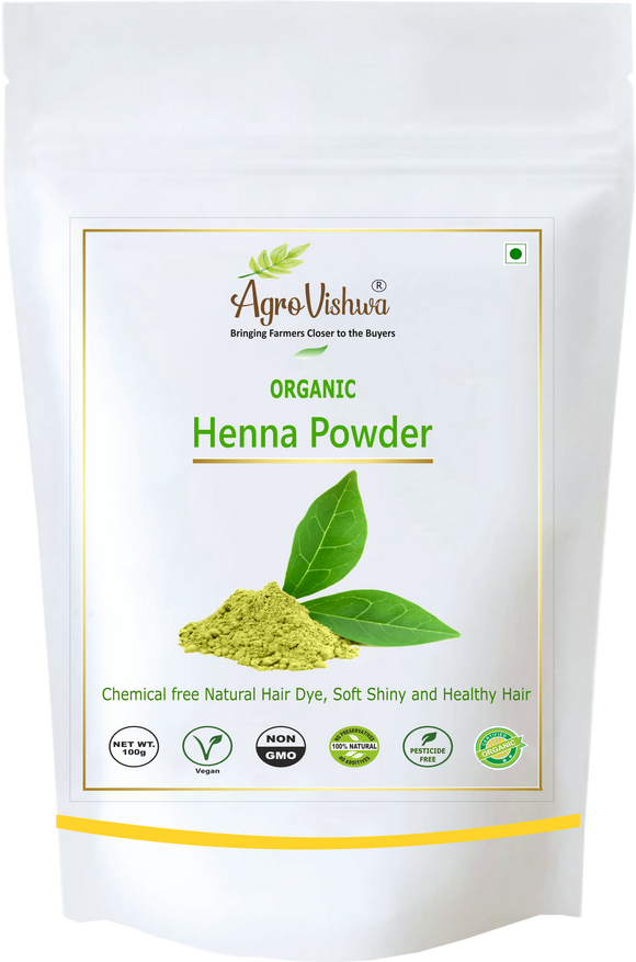 Agrovishwa 100% Pure & Natural Organic Henna Powder | Henna For Smooth | Silky Hair| Chemical Free |Hair Dye | Tattoos | Body Art Quality-100g (Henna -100g)