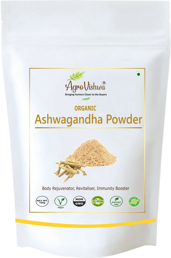 Agrovishwa Organic ASHWAGANDHA Powder | Premium Quality | Immunity Support | Resealable Pouch (100g)