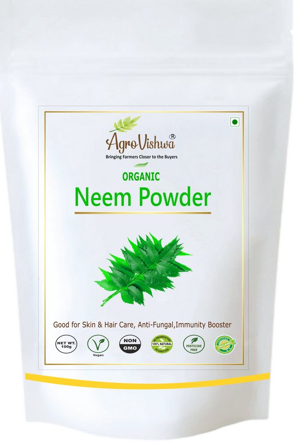 Agrovishwa Organic NEEM LEAVES Powder |Premium Quality | Chemical Free Hair & Skin Cleanser | Resealable Pouch (100g)