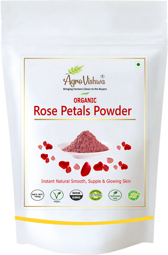 Agrovishwa 100% Pure And Natural Rose Petal powder | for Skin Lightening | Blemishes |Facial mask | scrub| Face | Hair Skin Brightening | Hydrating | Oil Control | Face Mask Powder-100g